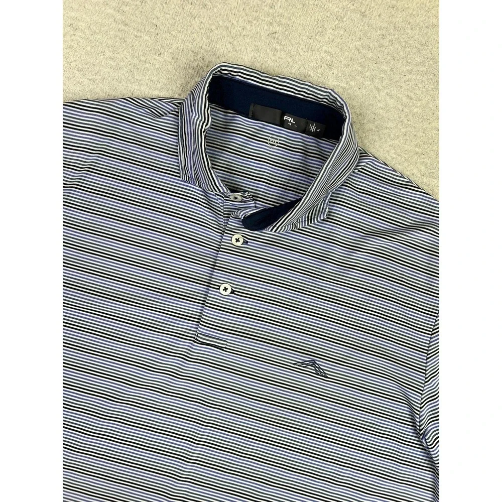 RLX Ralph Lauren Polo Shirt Mens Medium Blue Stripe Nanea Golf Club Performance